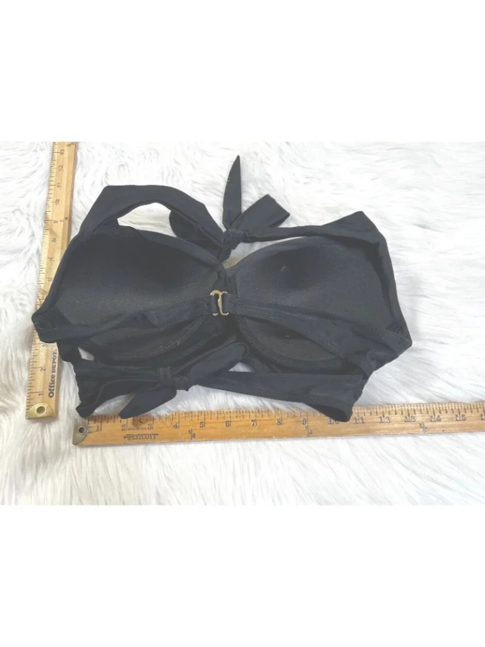 Womens Bikini Top Black Large/D Halter Strappy Underwire Padded Cut Out Solid - Picture 2 of 6